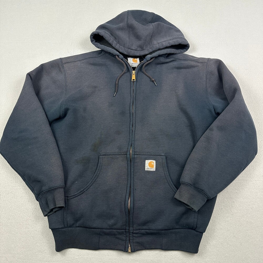 Carhartt Jacket Men Medium Gray Solid Full Zip Hoodie Heavyweight Distressed M